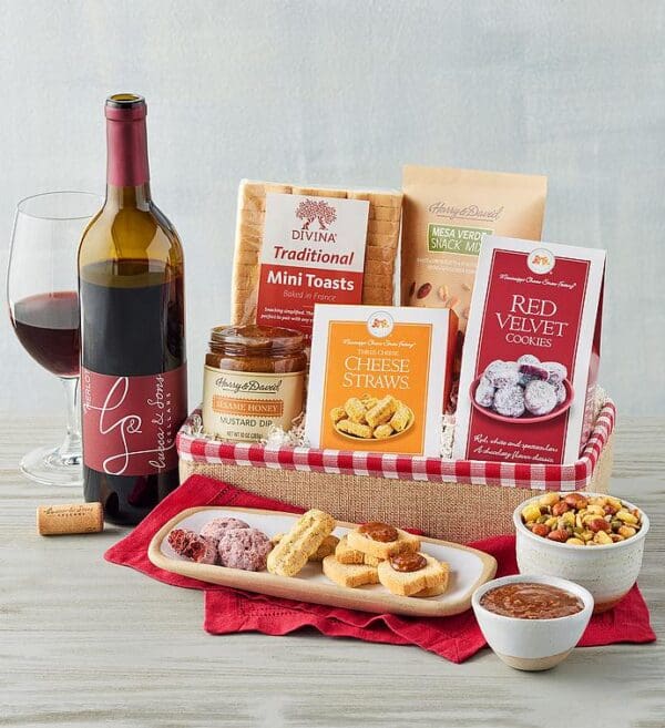 Snack Gift Basket With Grapevine Red Wine, Gifts by Harry & David