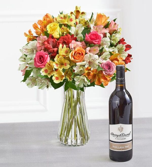 Assorted Roses, Peruvian Lilies, And Ross Lane Red Blend, Mixed Bouquets, Flowers by Harry & David