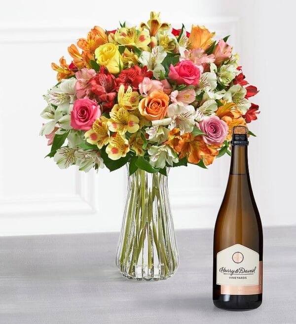 Assorted Roses, Peruvian Lilies, And Sparkling Rosé, Mixed Bouquets, Flowers by Harry & David