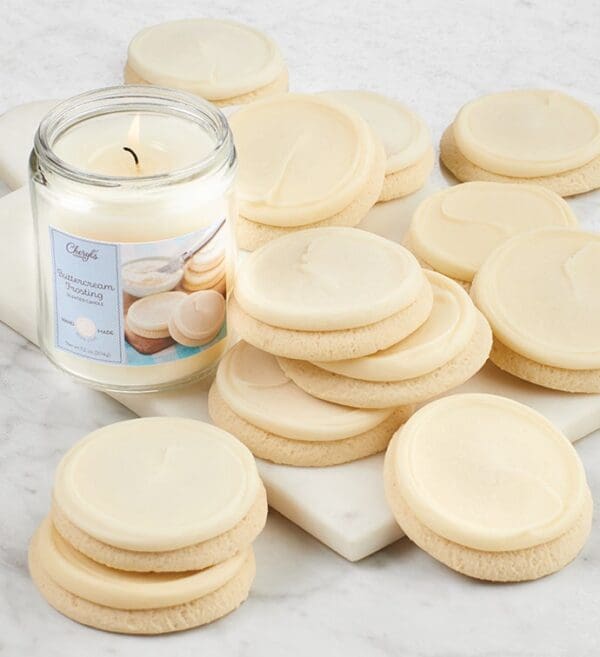 Buttercream Frosted Candle And Cookies by Cheryl's Cookies