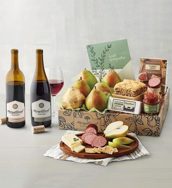 Classsic Sympathy Gift Box With Wine - 2 Bottles, Gifts by Harry & David