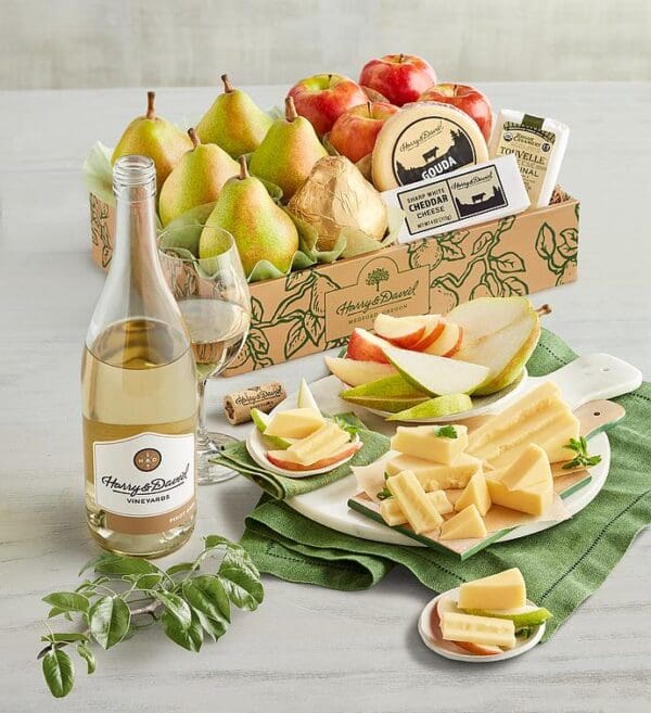 Deluxe Pears, Apples, And Cheese Gift With Wine, Gifts by Harry & David