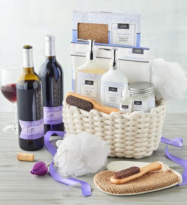 Denarii Lavender Spa Gift Basket With Wine, Gifts by Harry & David