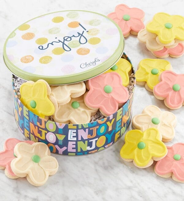 Enjoy Gift Tin Buttercream Frosted Cutouts by Cheryl's Cookies