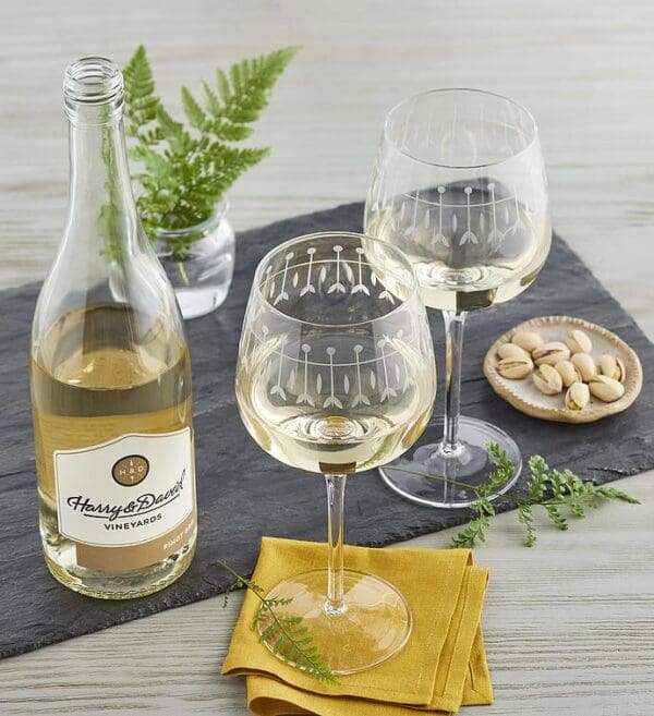 Etched Wine Glass Set And White Wine, Wine Beer by Harry & David