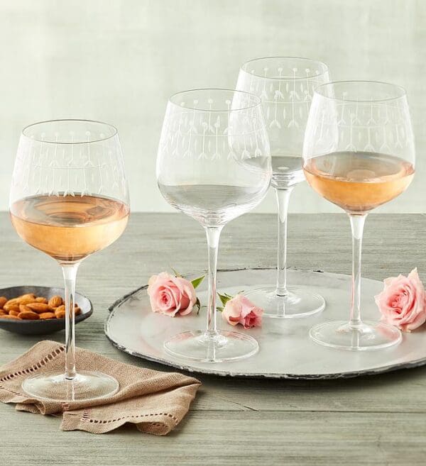 Etched Wine Glasses - Set Of 4, Kitchen Serving Ware, Serveware by Harry & David