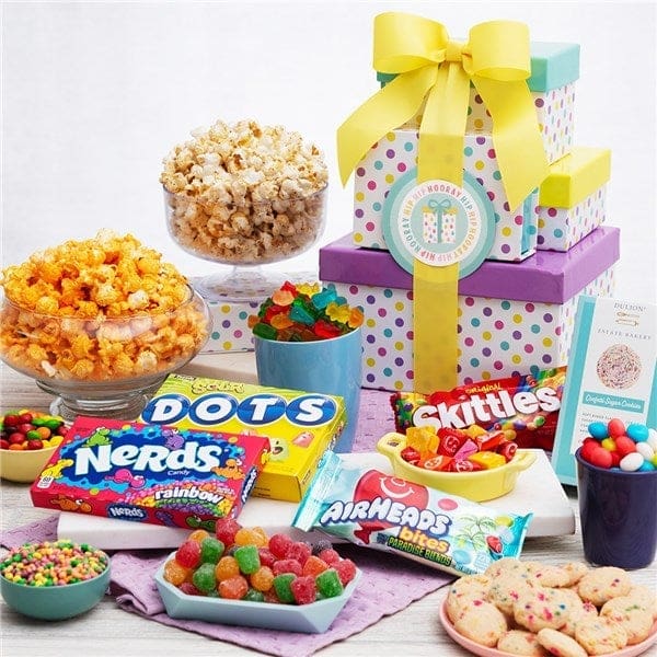 Skittles Happy Birthday Party Candy and Popcorn Gift Basket