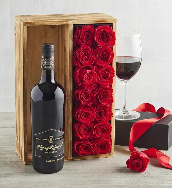 Magnificent Roses® Preserved Roses With Reserve Cabernet Sauvignon, Flowers by Harry & David