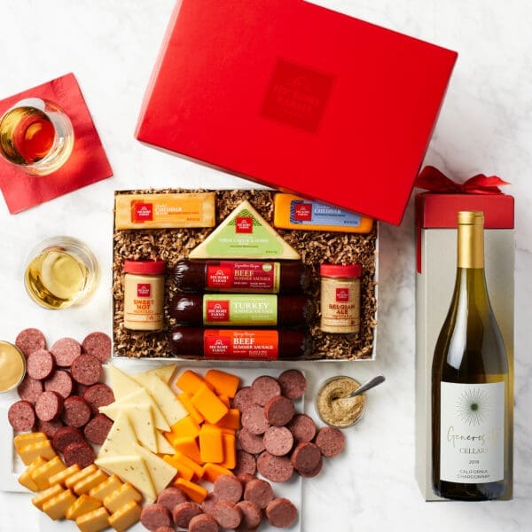 Meat & Cheese Hearty Bites & Chardonnay Wine Gift Box | Hickory Farms