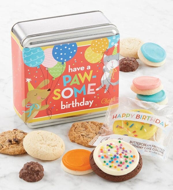 Paw-Some Birthday Mini Treats Gift Tin by Cheryl's Cookies