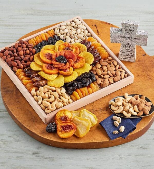 Sympathy Dried Fruit And Nut Tray With Personalized Tabletop Cross by Harry & David