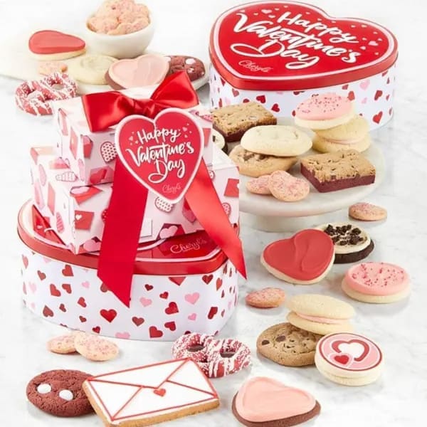 Valentine Buttercream-Frosted Sweetheart Cookies Tower Gift Basket