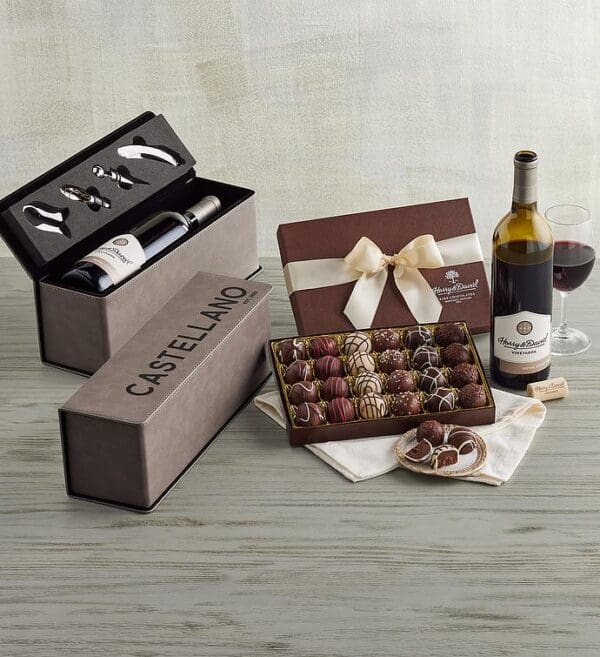 Truffles, Red Wine, And Personalized Wine Box With Tools, Chocolates & Sweets by Harry & David