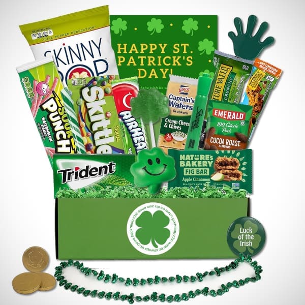 Happy St. Patrick's Day Candy & Snacks Shamrock Gift Basket