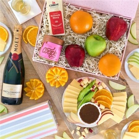 Seasonal Moet Champagne, Fruit, and Cheese Gift Tower