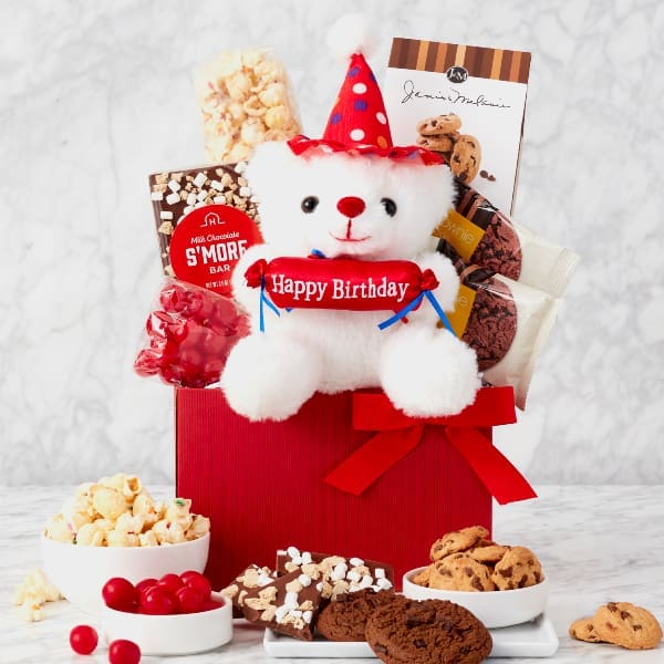 Happy Birthday Celebration Brownie Cookies Teddy Bear Gift Basket