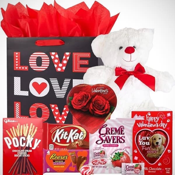 Teddy Bear Valentines Day Gift Basket