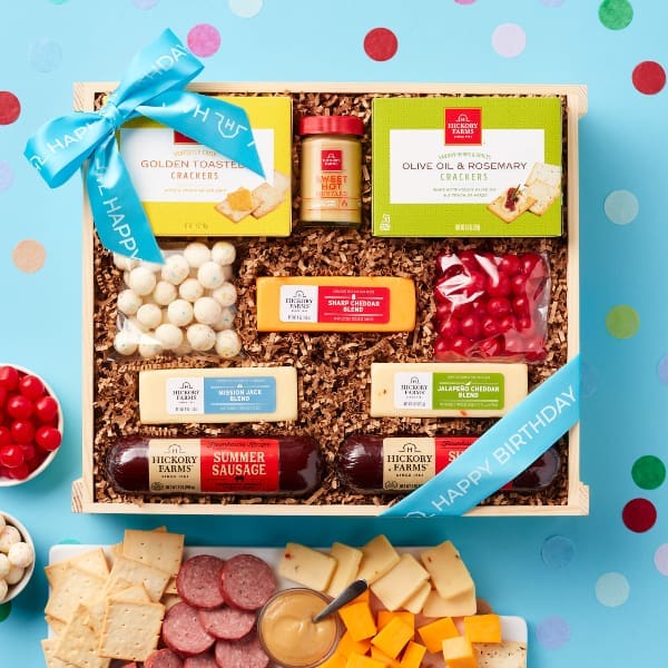 Farmhouse Summer Sausage and Cheese Happy Birthday Gift Basket